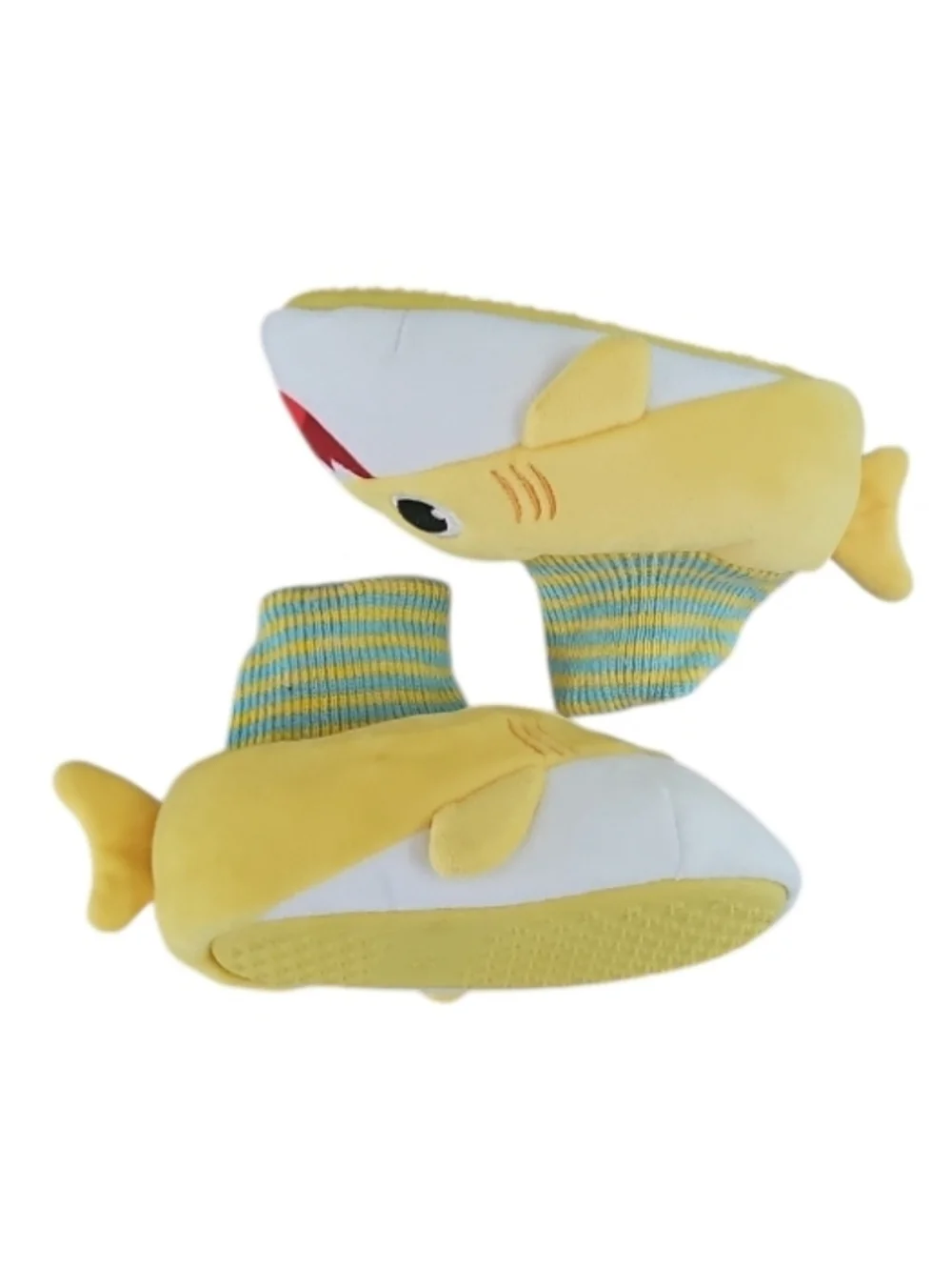 Baby Shark Yellow Slippers Kids 5/6 Plush Shark Slip On House Shoes Cute Cozy